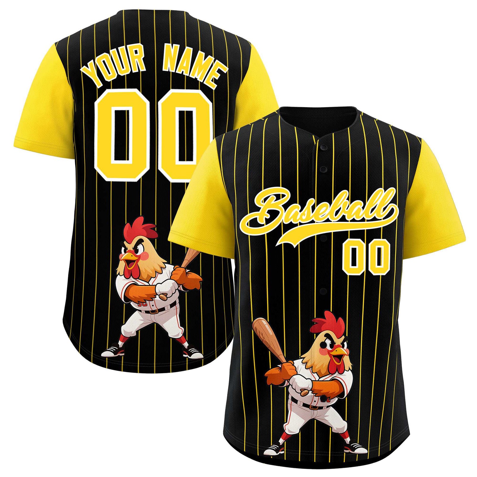 Custom Black Gold Stripe Animals Graffiti Pattern Raglan Sleeves Authentic Baseball Jersey