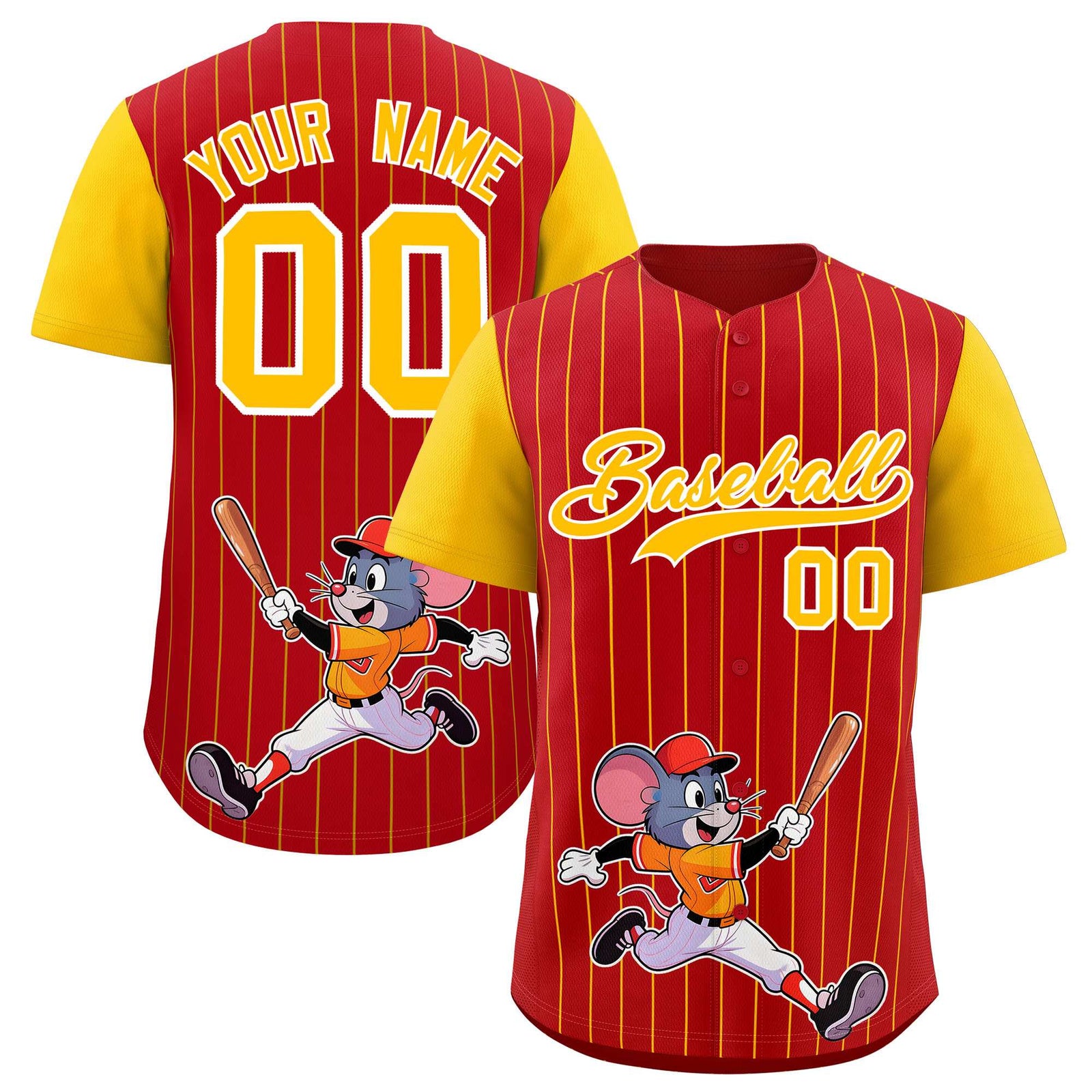 Custom Red Yellow Stripe Animals Graffiti Pattern Raglan Sleeves Authentic Baseball Jersey