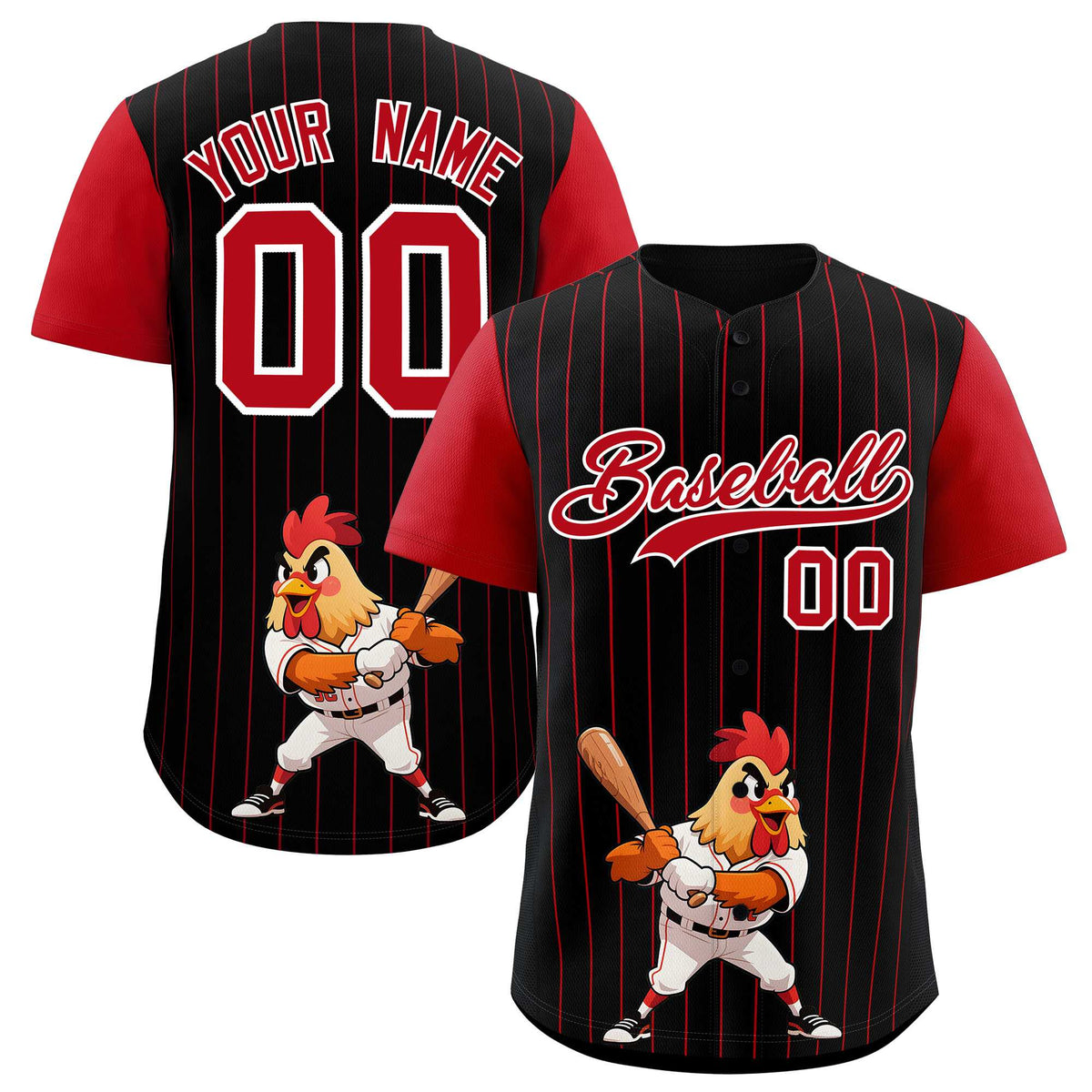 Custom Black Red Stripe Animals Graffiti Pattern Raglan Sleeves Authentic Baseball Jersey