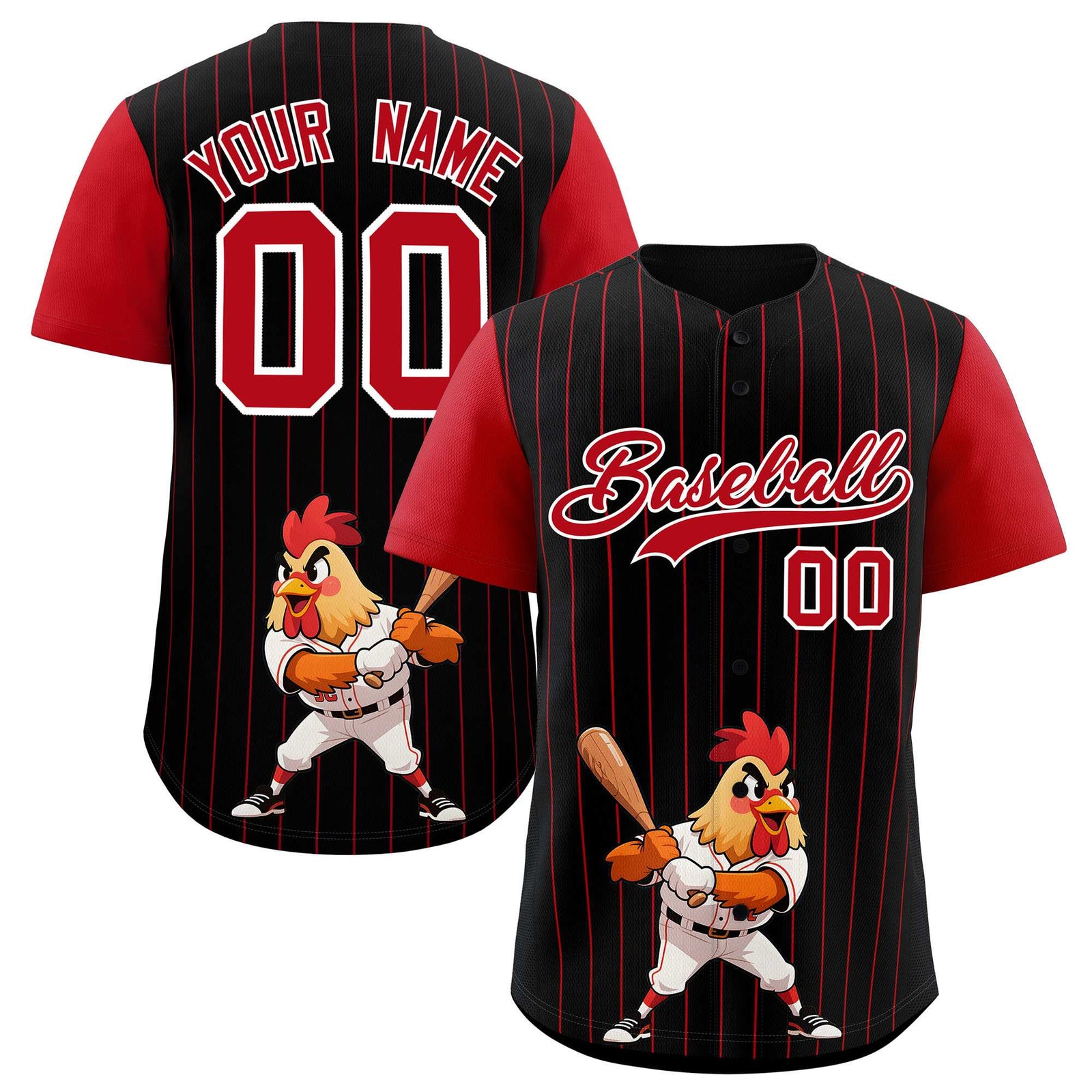 Custom Black Red Stripe Animals Graffiti Pattern Raglan Sleeves Authentic Baseball Jersey