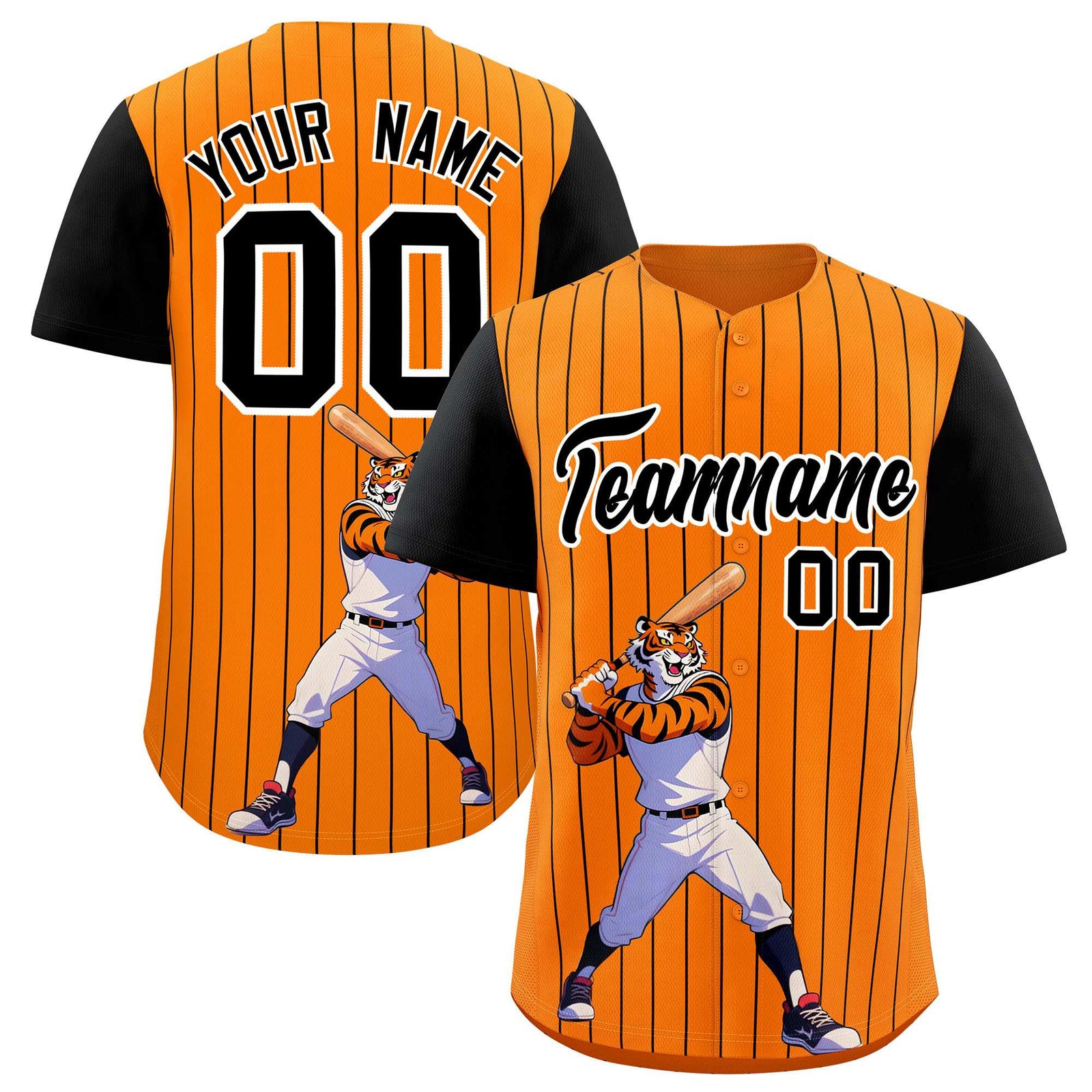 Custom Orange Black Stripe Animals Graffiti Pattern Raglan Sleeves Authentic Baseball Jersey