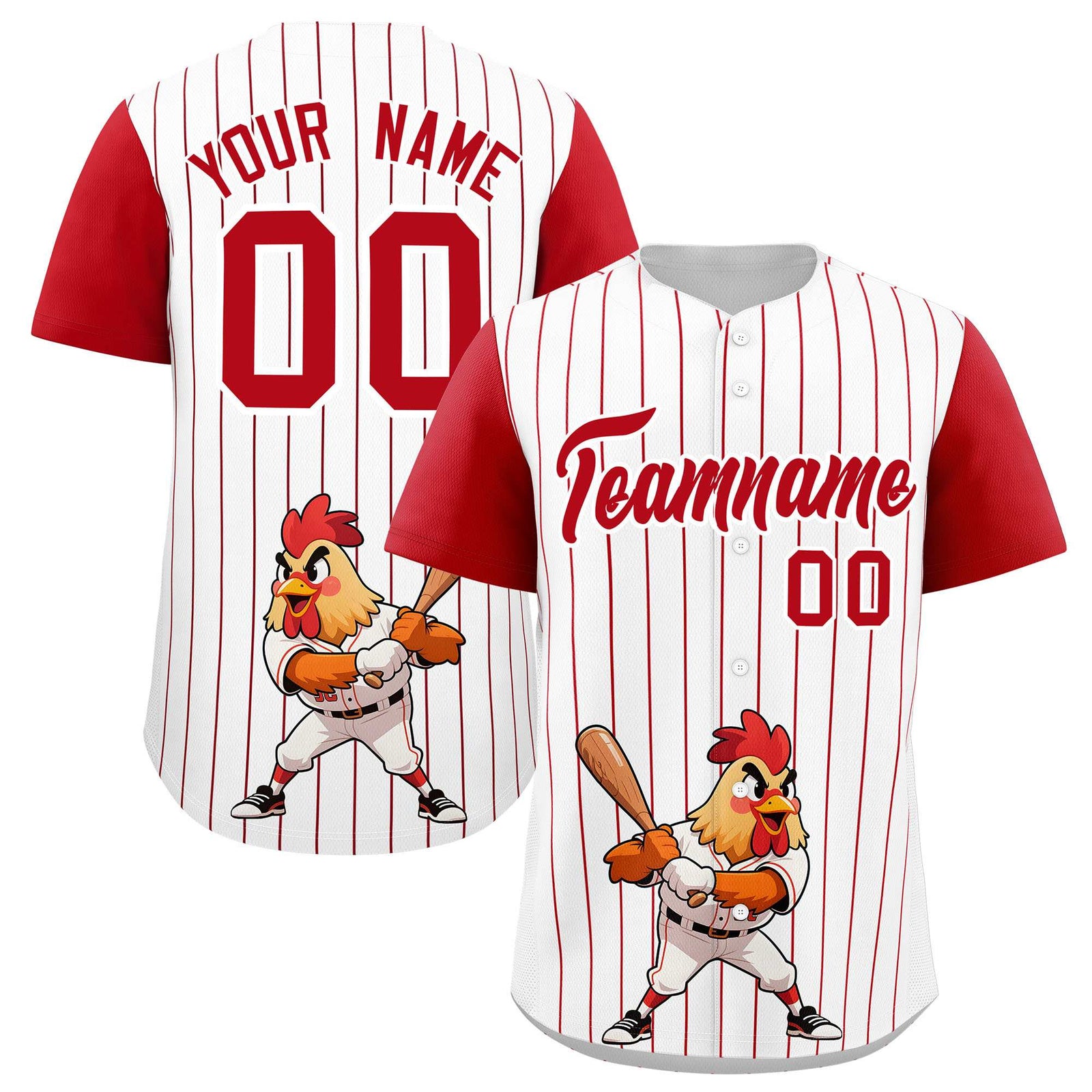 Custom White Red Stripe Animals Graffiti Pattern Raglan Sleeves Authentic Baseball Jersey