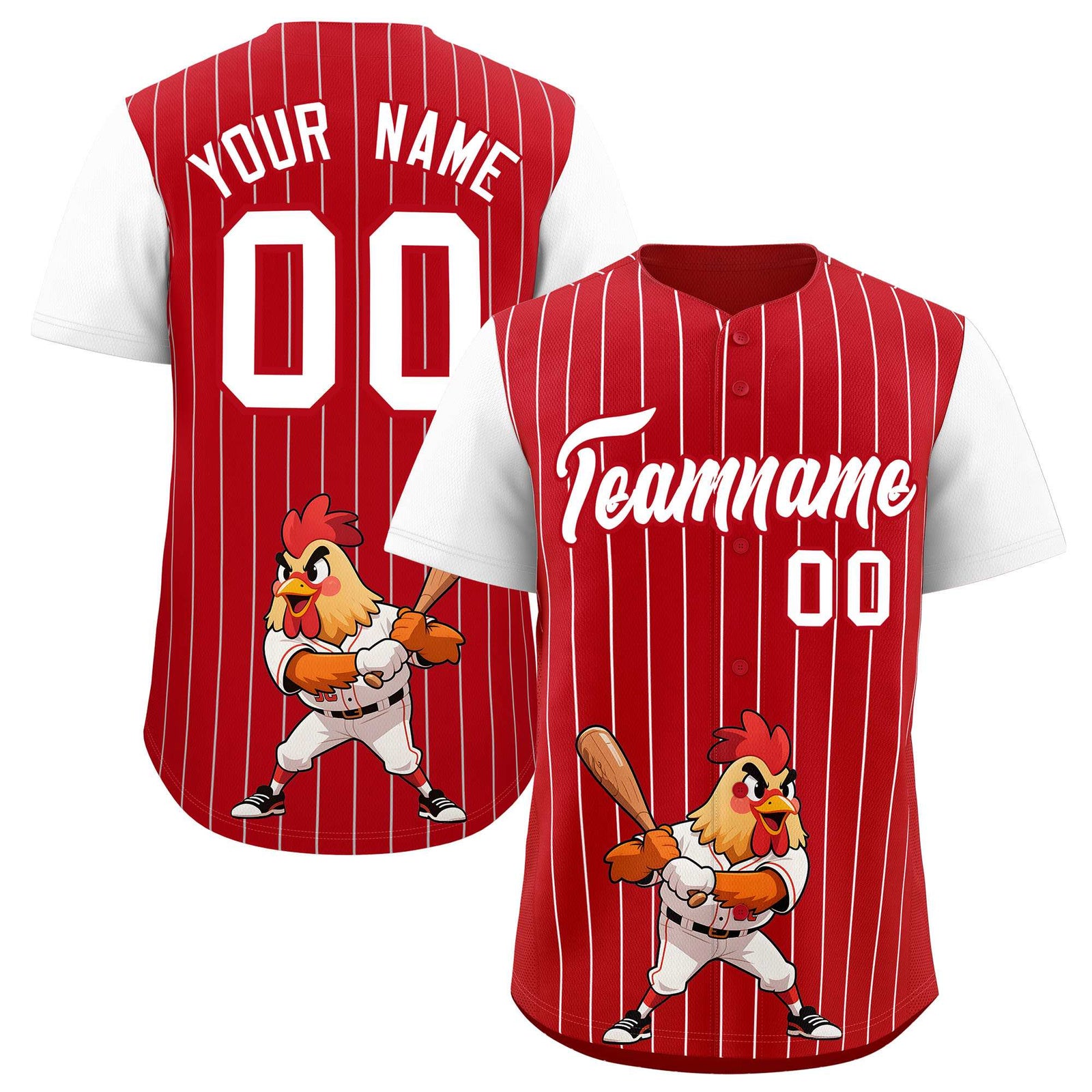 Custom Red White Stripe Animals Graffiti Pattern Raglan Sleeves Authentic Baseball Jersey