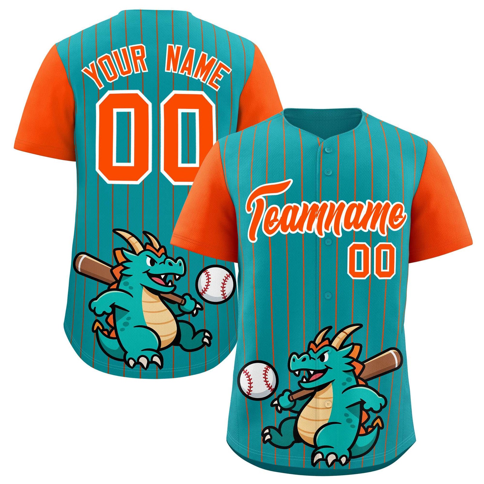 Custom Aqua Orange Stripe Animals Graffiti Pattern Raglan Sleeves Authentic Baseball Jersey