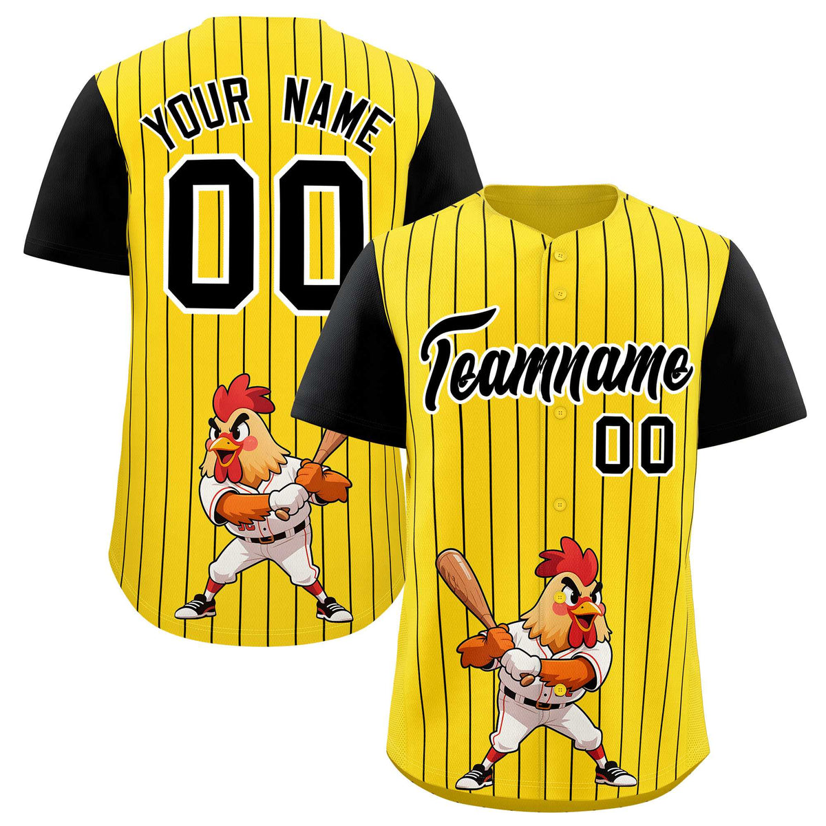 Custom Gold Black Stripe Animals Graffiti Pattern Raglan Sleeves Authentic Baseball Jersey