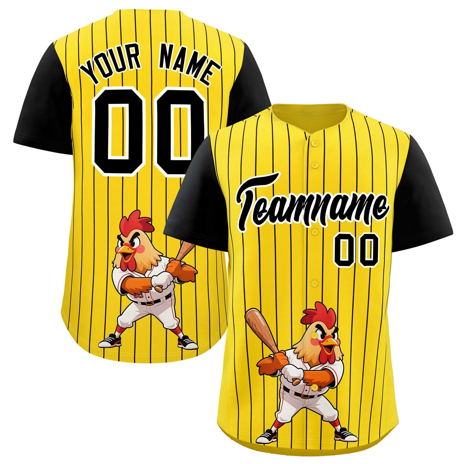 Custom Gold Black Stripe Animals Graffiti Pattern Raglan Sleeves Authentic Baseball Jersey
