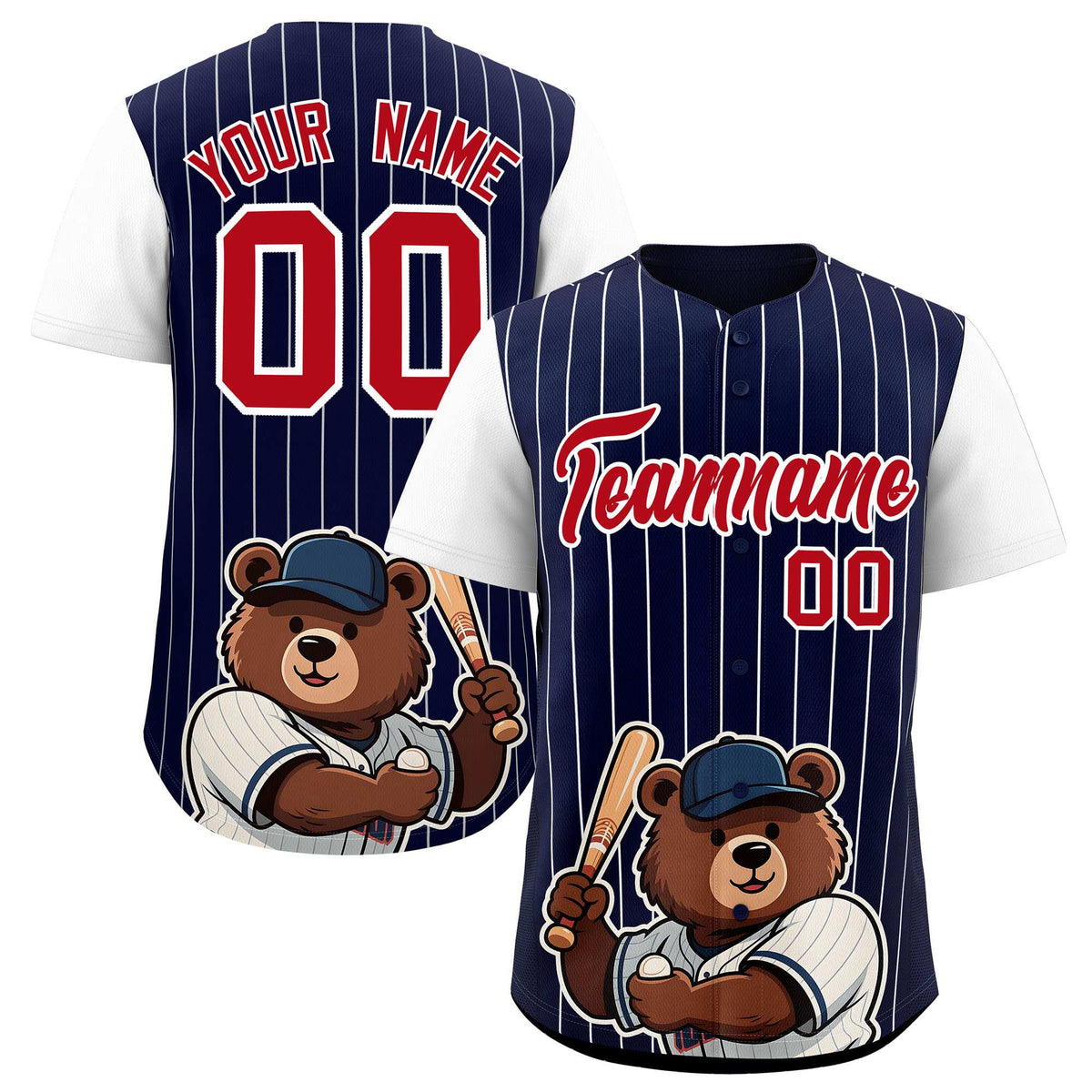 Custom Navy White Stripe Animals Graffiti Pattern Raglan Sleeves Authentic Baseball Jersey
