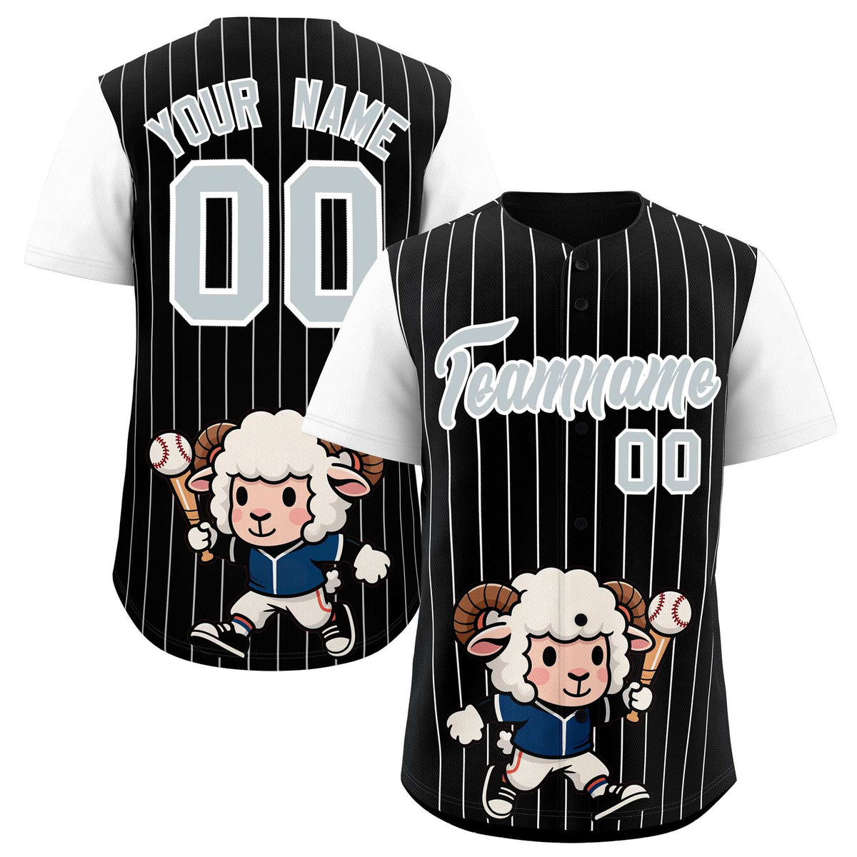 Custom Black White Stripe Animals Graffiti Pattern Raglan Sleeves Authentic Baseball Jersey