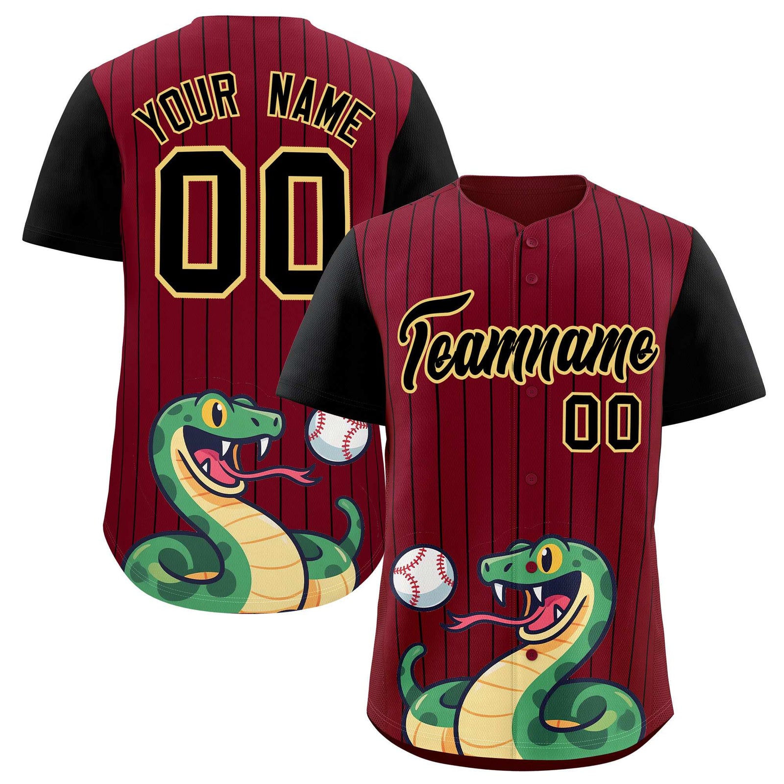 Custom Crimson Black Stripe Animals Graffiti Pattern Raglan Sleeves Authentic Baseball Jersey
