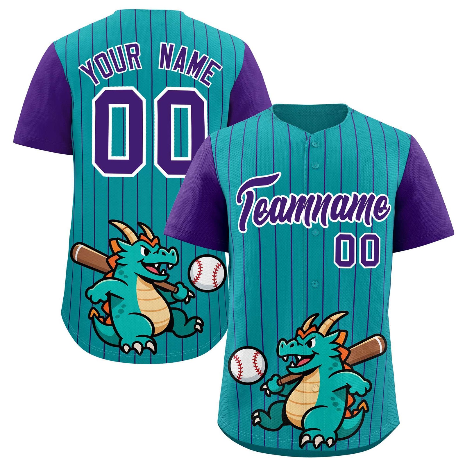 Custom Aqua Purple Stripe Animals Graffiti Pattern Raglan Sleeves Authentic Baseball Jersey