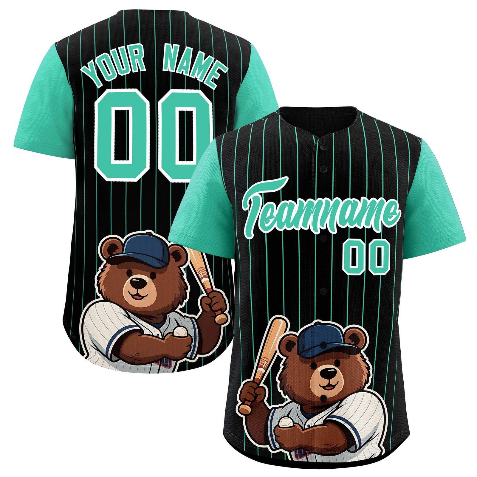 Custom Black Bright Green Stripe Animals Graffiti Pattern Raglan Sleeves Authentic Baseball Jersey