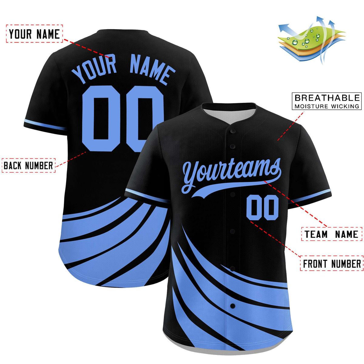 Custom Black Light Blue Wind Mark Graffiti Pattern Authentic Baseball Jersey