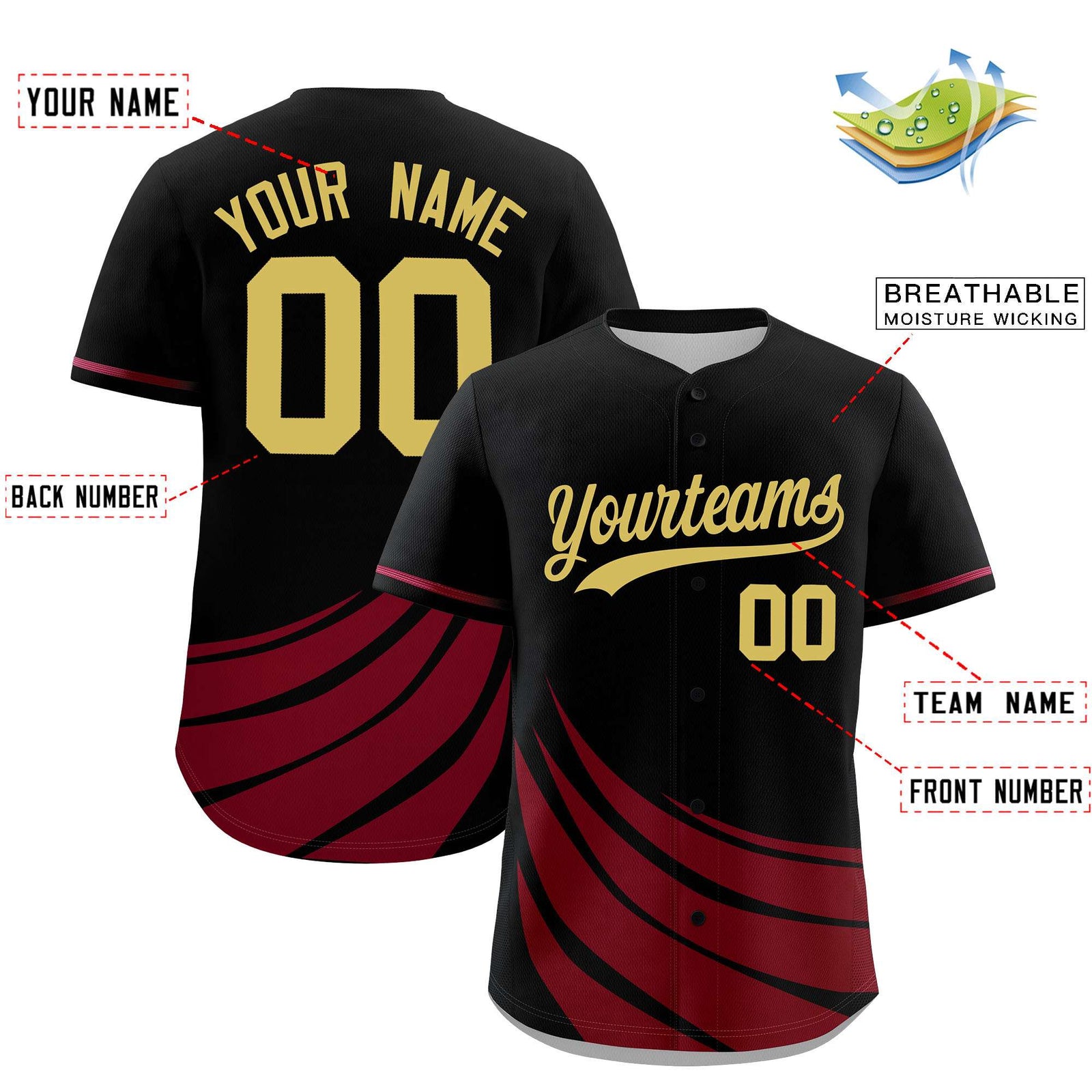 Custom Black Crimson Wind Mark Graffiti Pattern Authentic Baseball Jersey