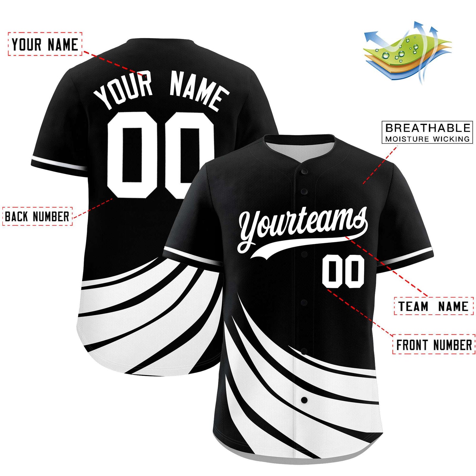 Custom Black White Wind Mark Graffiti Pattern Authentic Baseball Jersey