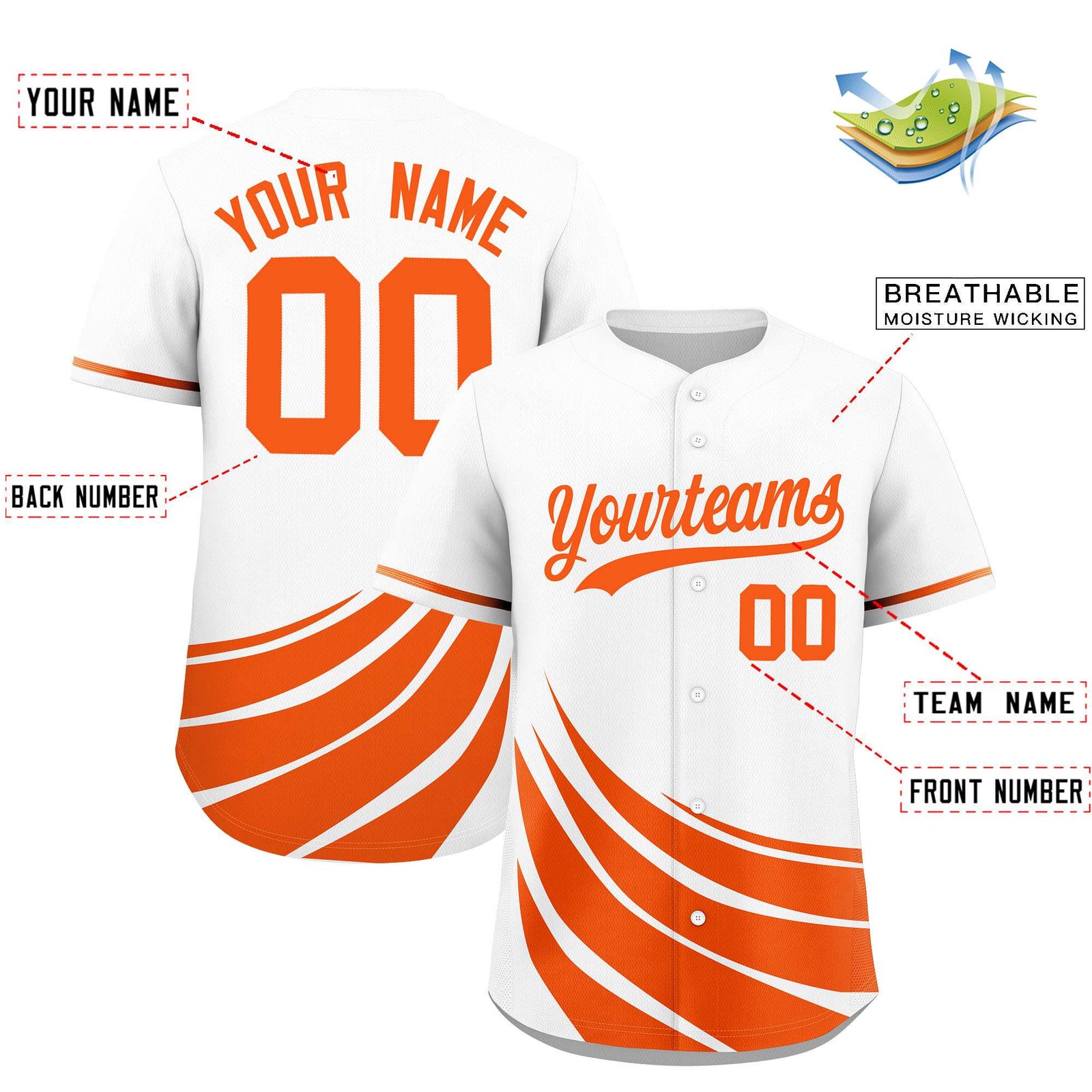Custom White Orange Wind Mark Graffiti Pattern Authentic Baseball Jersey