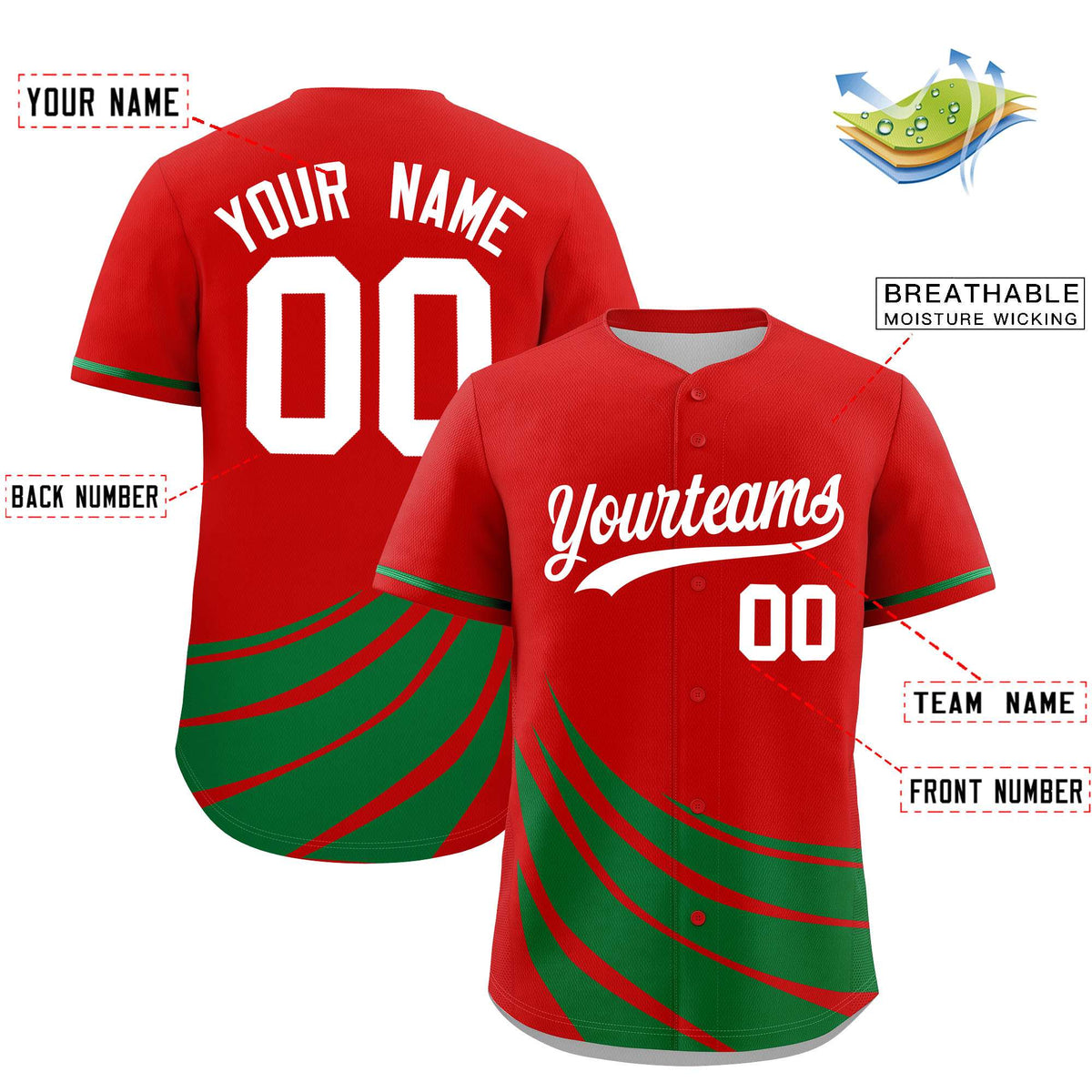 Custom Red Kelly Green Wind Mark Graffiti Pattern Authentic Baseball Jersey