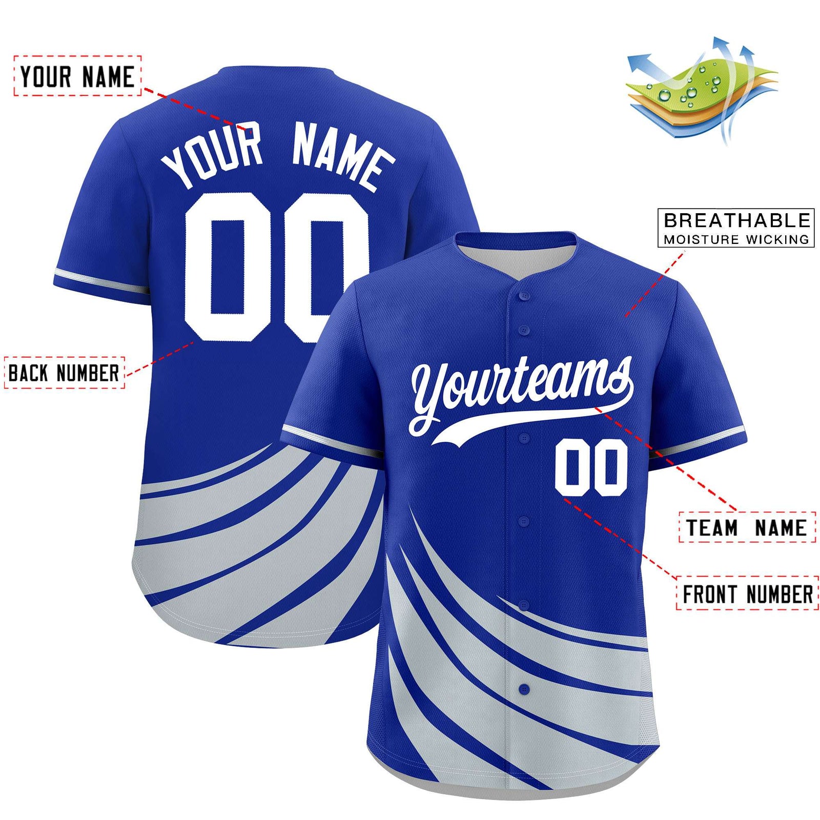 Custom Royal Silver Wind Mark Graffiti Pattern Authentic Baseball Jersey