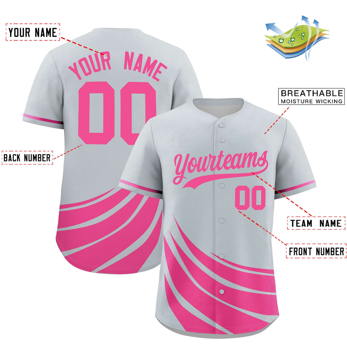 Custom Silver Pink Wind Mark Graffiti Pattern Authentic Baseball Jersey