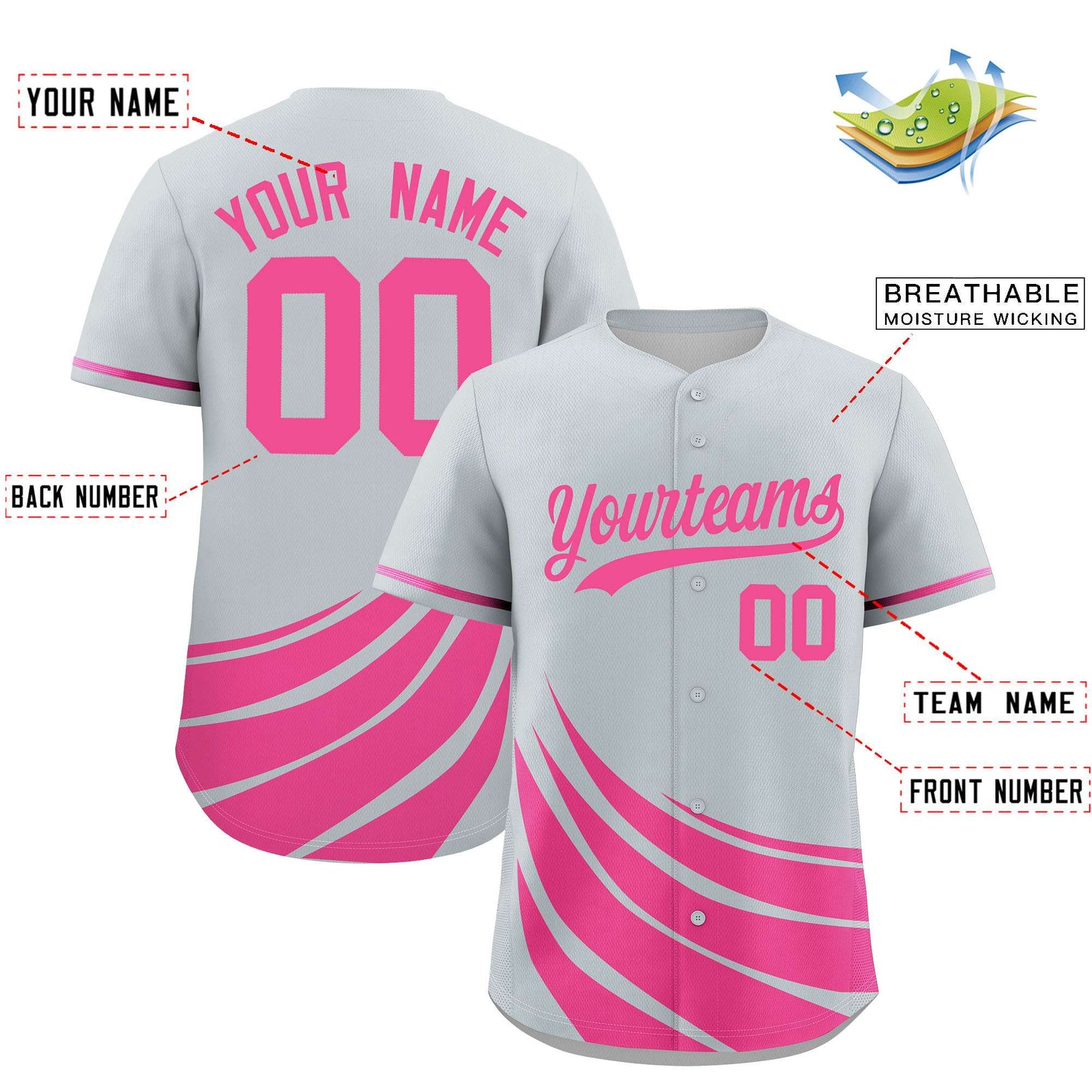 Custom Silver Pink Wind Mark Graffiti Pattern Authentic Baseball Jersey