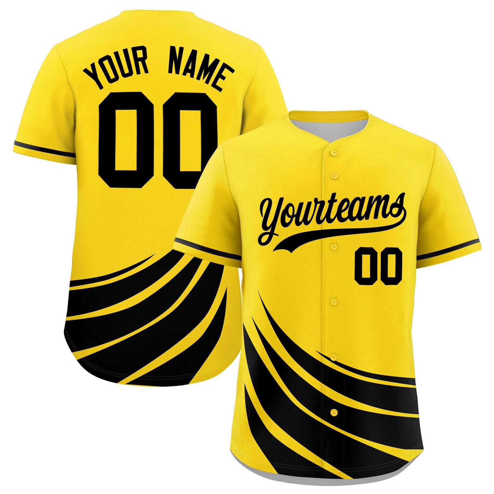 Custom Yellow Black Wind Mark Graffiti Pattern Authentic Baseball Jersey