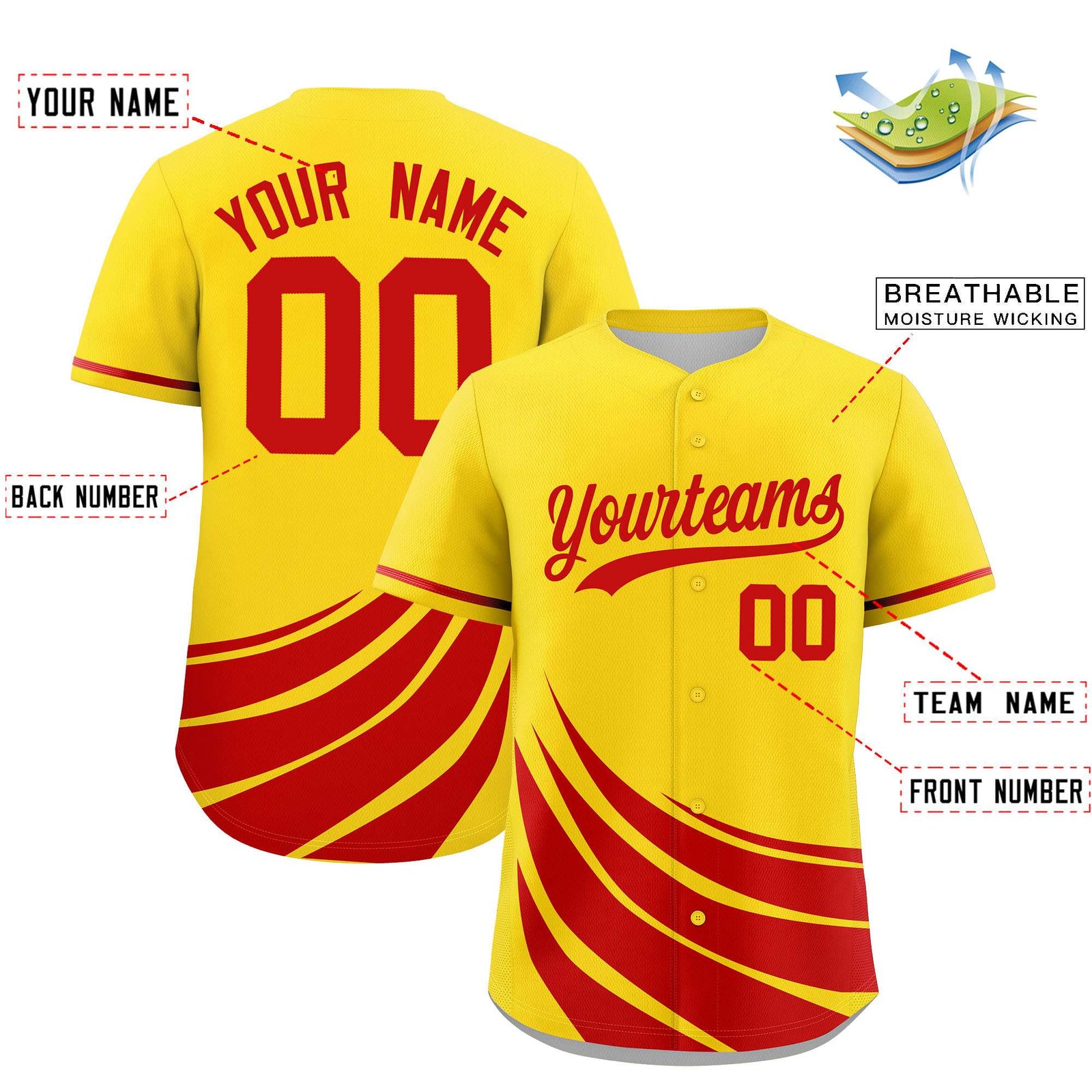 Custom Yellow Red Wind Mark Graffiti Pattern Authentic Baseball Jersey