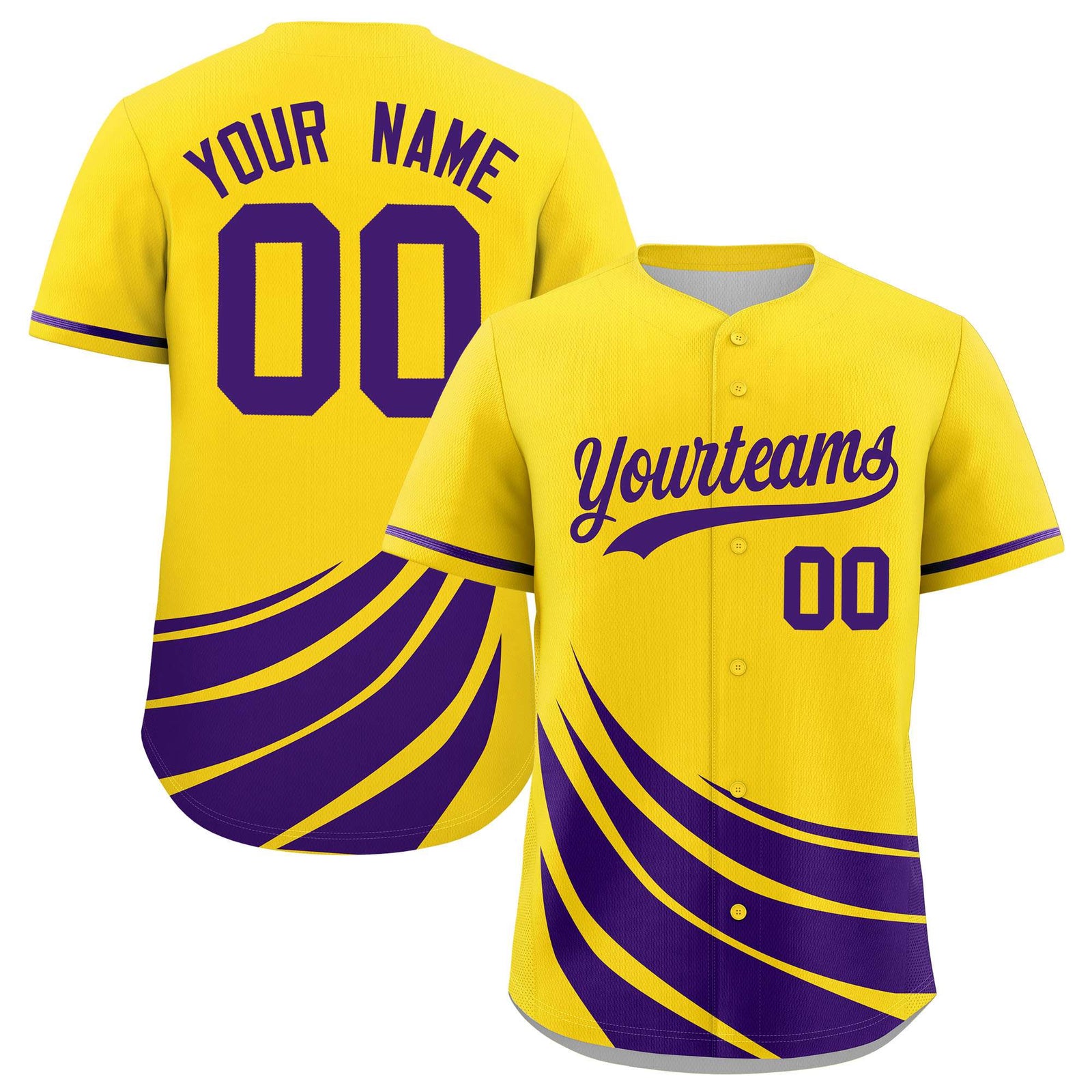 Custom Yellow Purple Wind Mark Graffiti Pattern Authentic Baseball Jersey