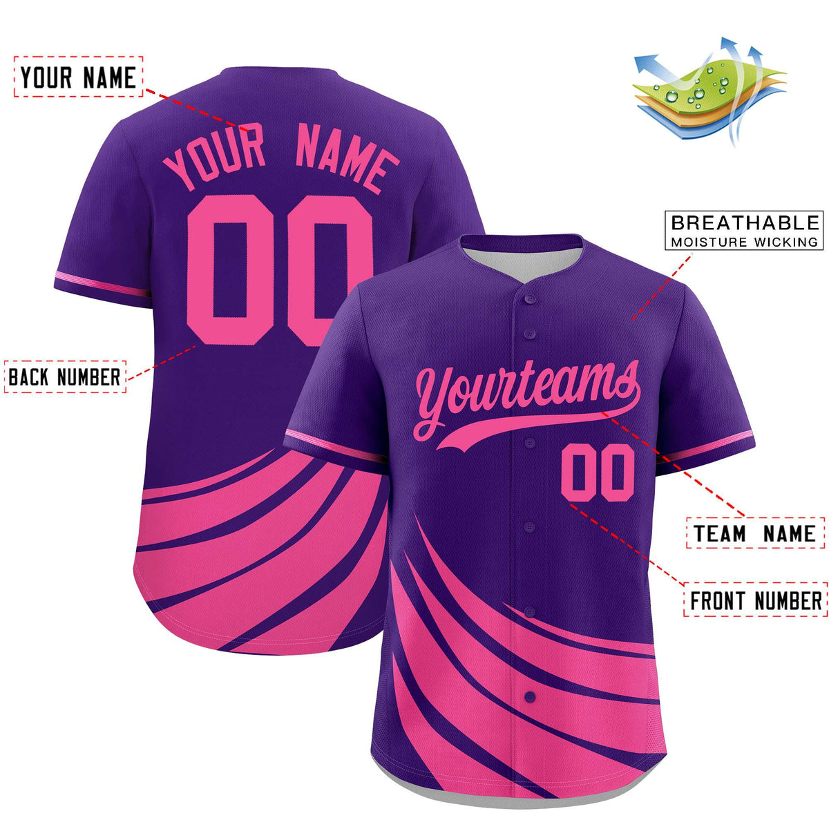 Custom Purple Pink Wind Mark Graffiti Pattern Authentic Baseball Jersey