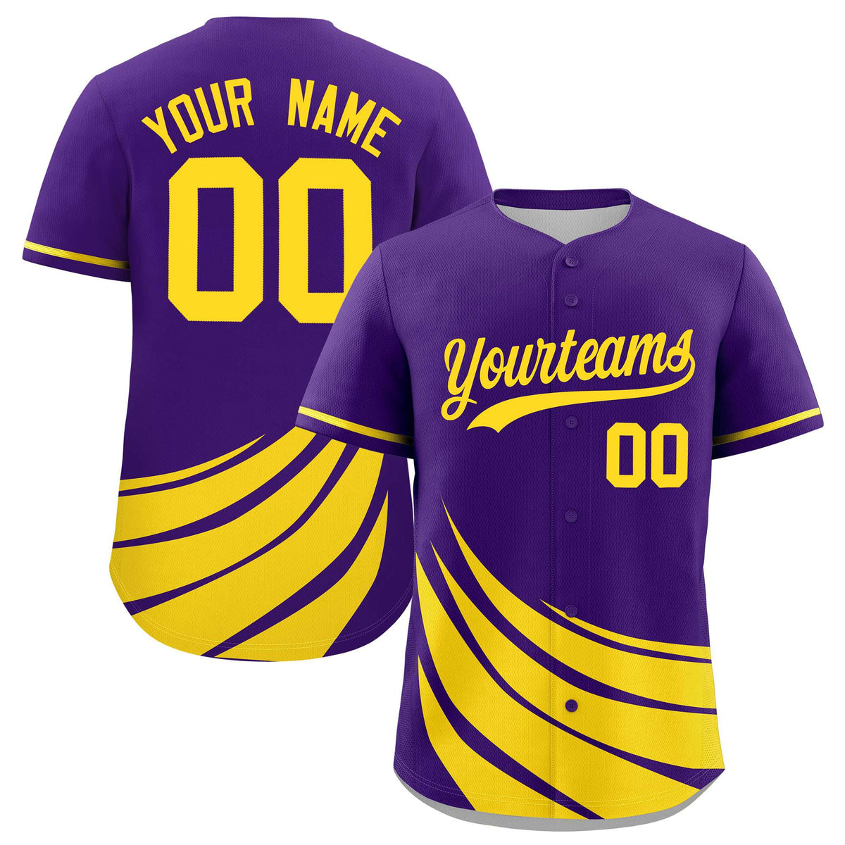 Custom Purple Yellow Wind Mark Graffiti Pattern Authentic Baseball Jersey