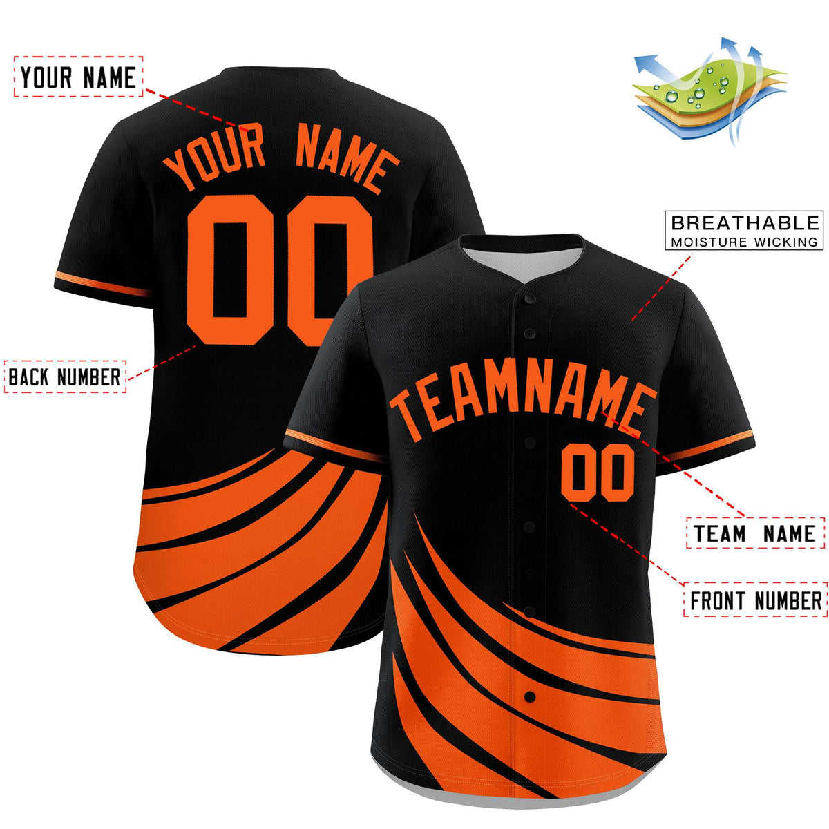 Custom Black Orange Wind Mark Graffiti Pattern Authentic Baseball Jersey