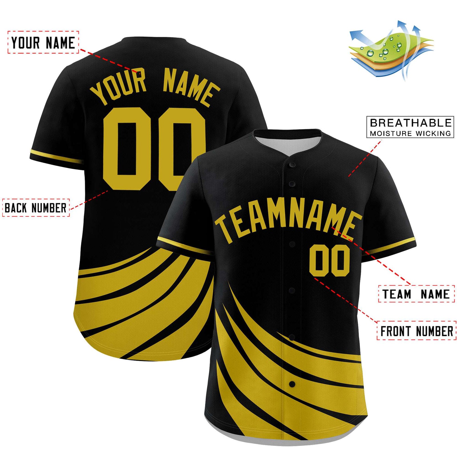 Custom Black Old Gold Wind Mark Graffiti Pattern Authentic Baseball Jersey