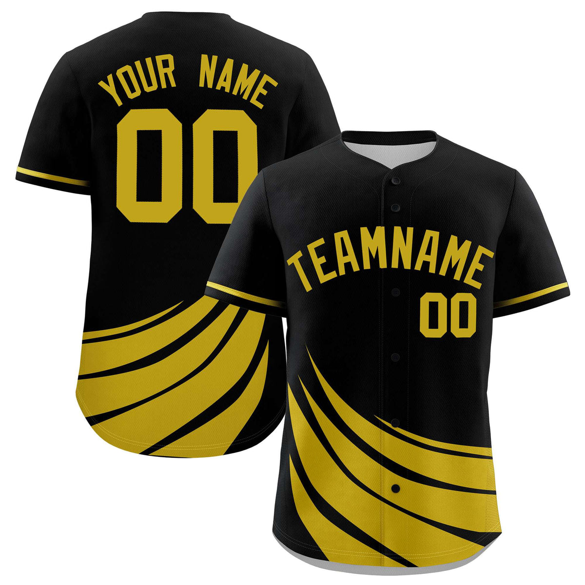 Custom Black Old Gold Wind Mark Graffiti Pattern Authentic Baseball Jersey