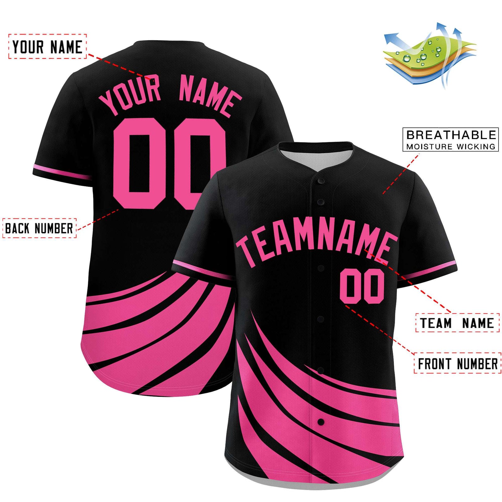 Custom Black Pink Wind Mark Graffiti Pattern Authentic Baseball Jersey