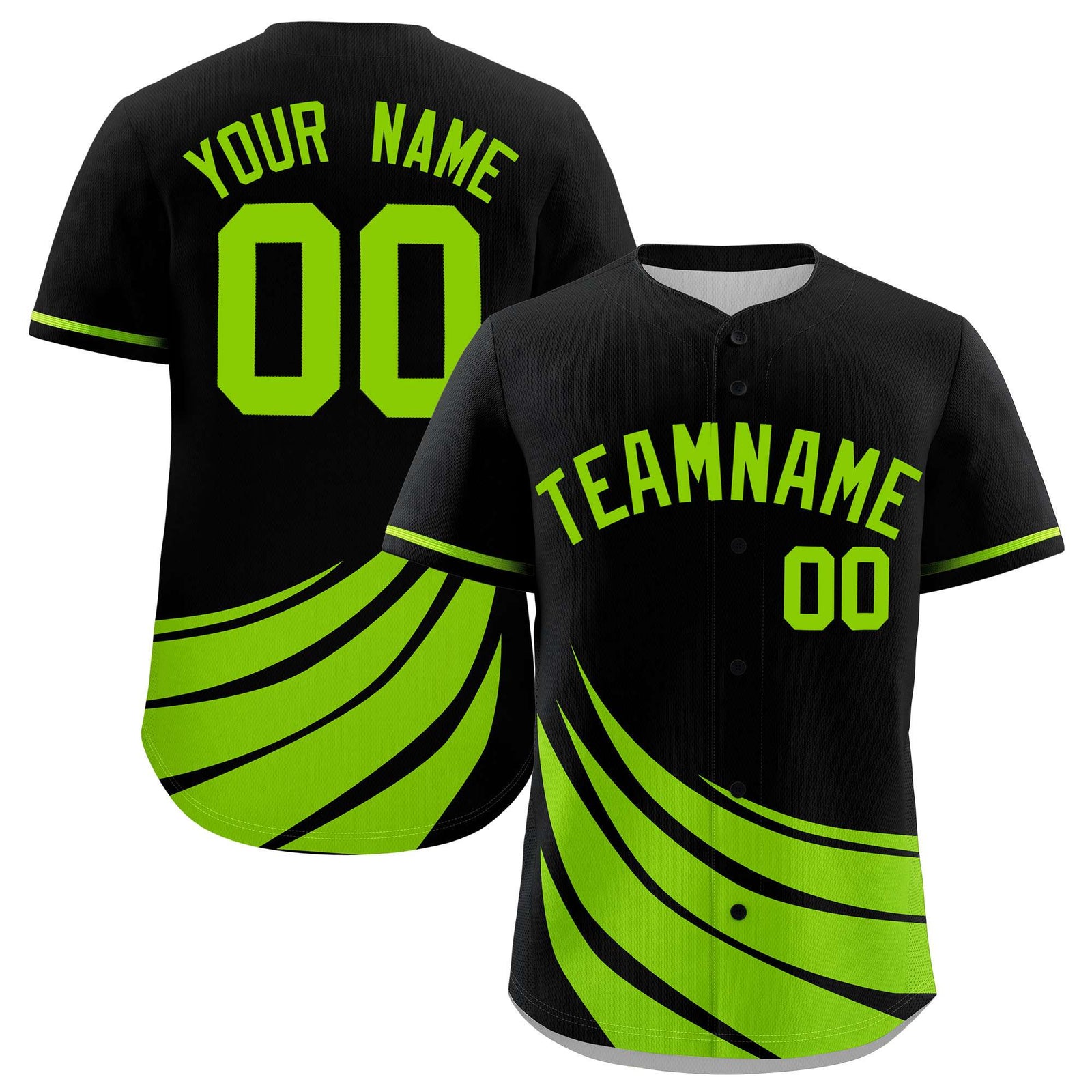 Custom Black Neon Green Wind Mark Graffiti Pattern Authentic Baseball Jersey