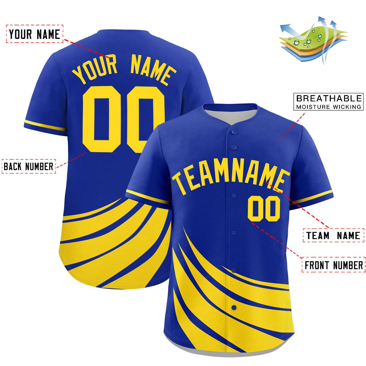 Custom Royal Yellow Wind Mark Graffiti Pattern Authentic Baseball Jersey