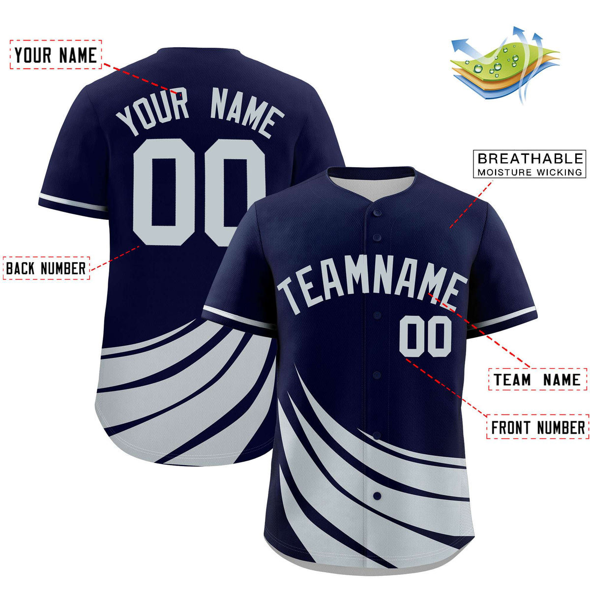 Custom Navy Silver Wind Mark Graffiti Pattern Authentic Baseball Jersey
