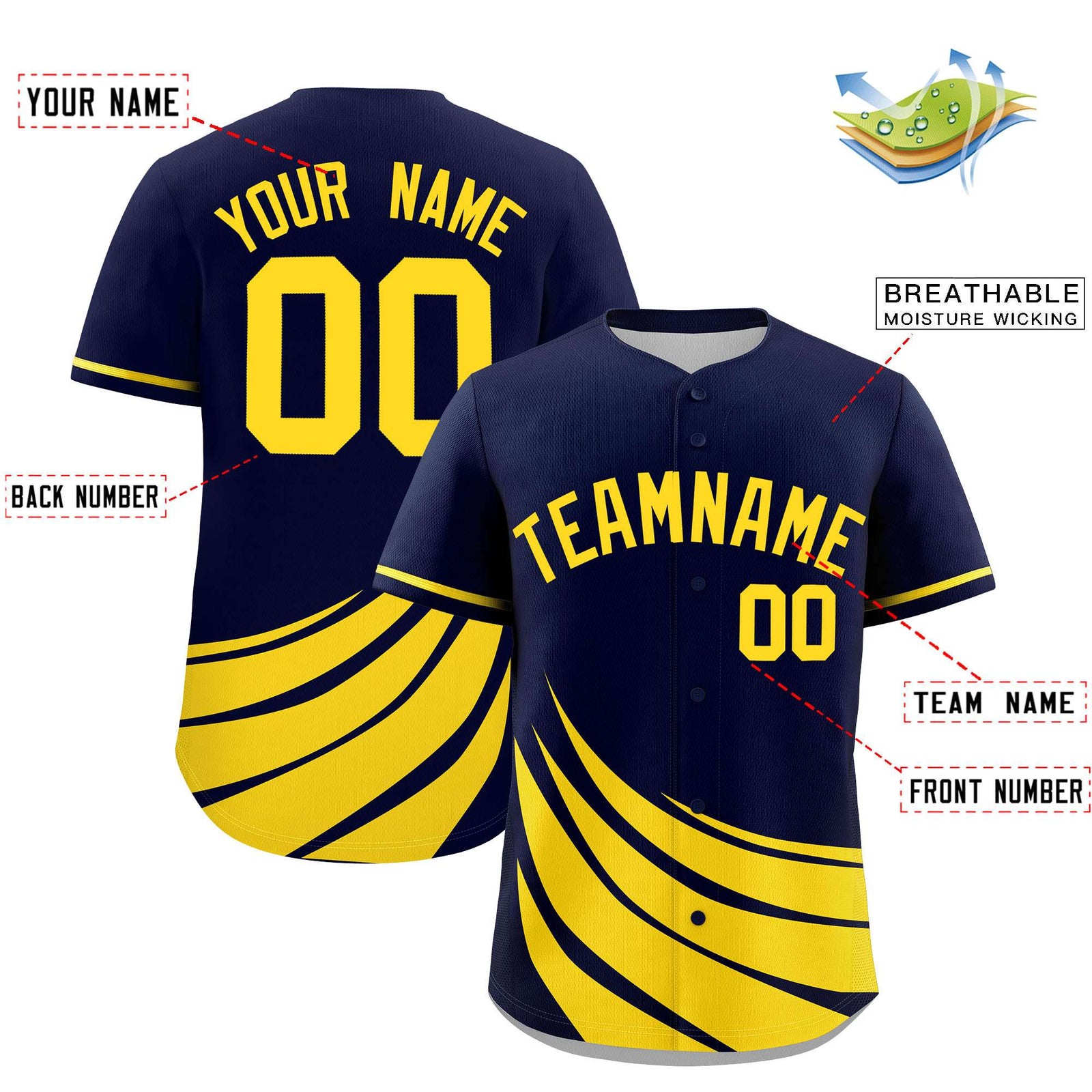 Custom Navy Yellow Wind Mark Graffiti Pattern Authentic Baseball Jersey