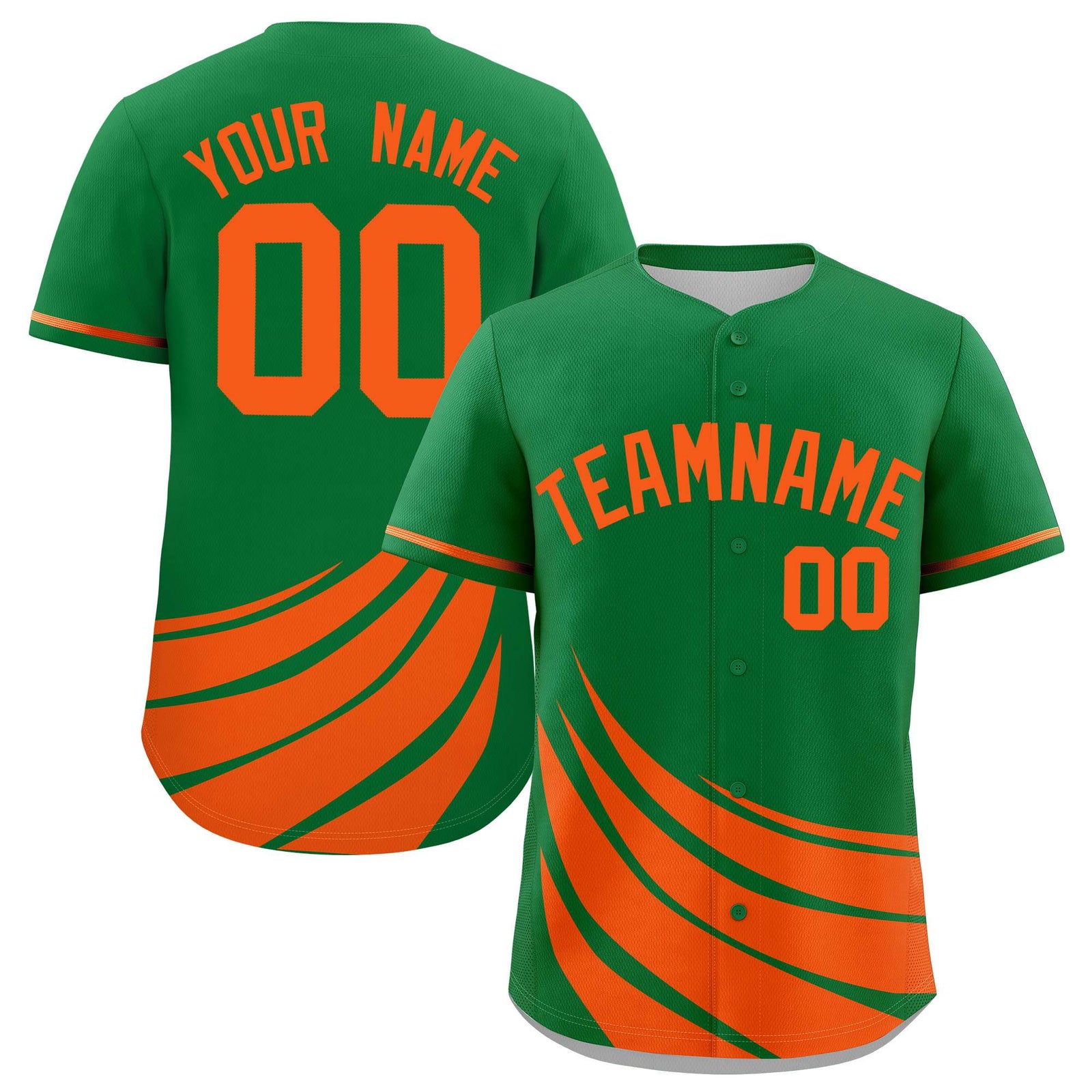 Custom Kelly Green Orange Wind Mark Graffiti Pattern Authentic Baseball Jersey