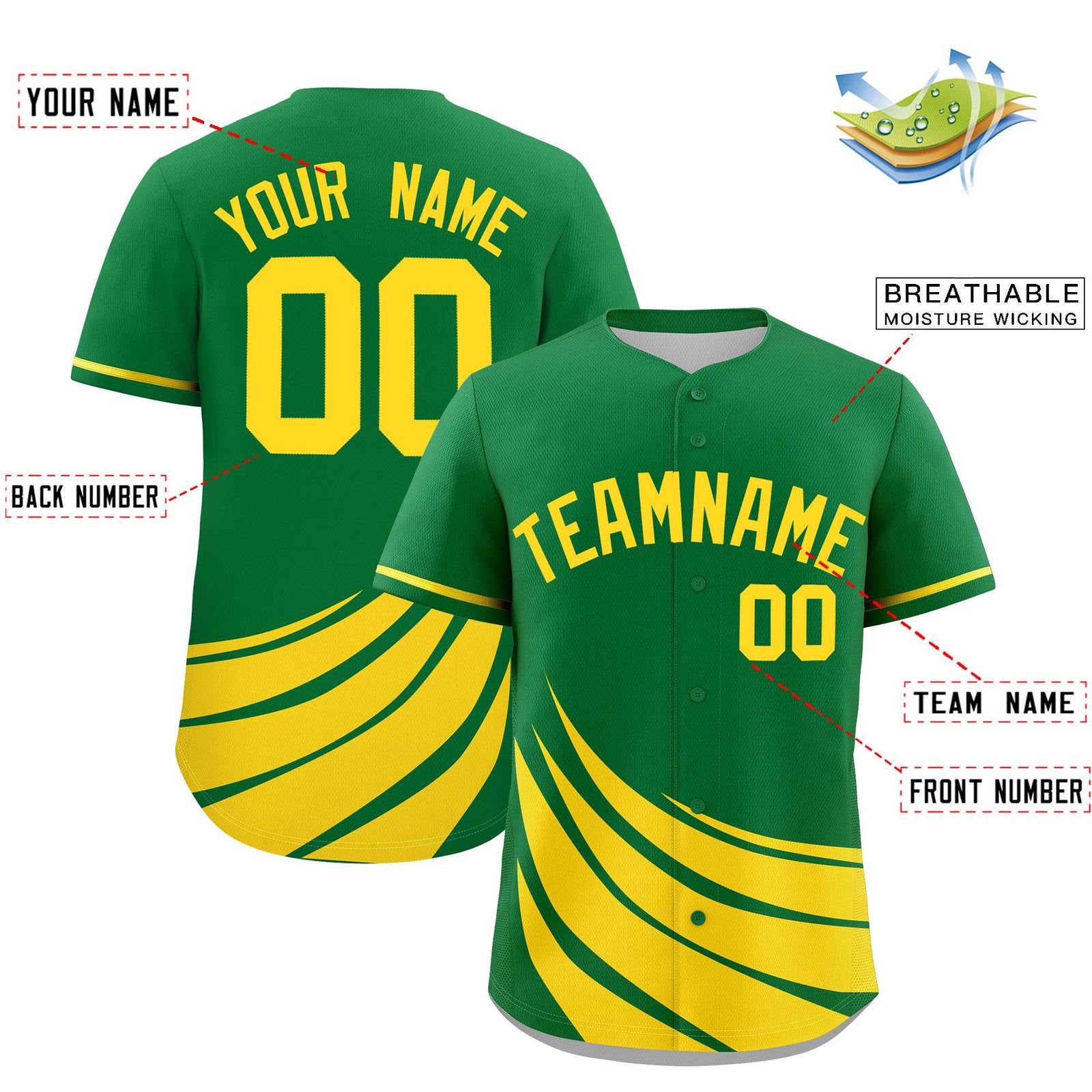 Custom Kelly Green Yellow Wind Mark Graffiti Pattern Authentic Baseball Jersey