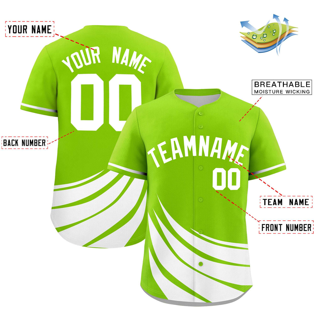 Custom Neon Green White Wind Mark Graffiti Pattern Authentic Baseball Jersey