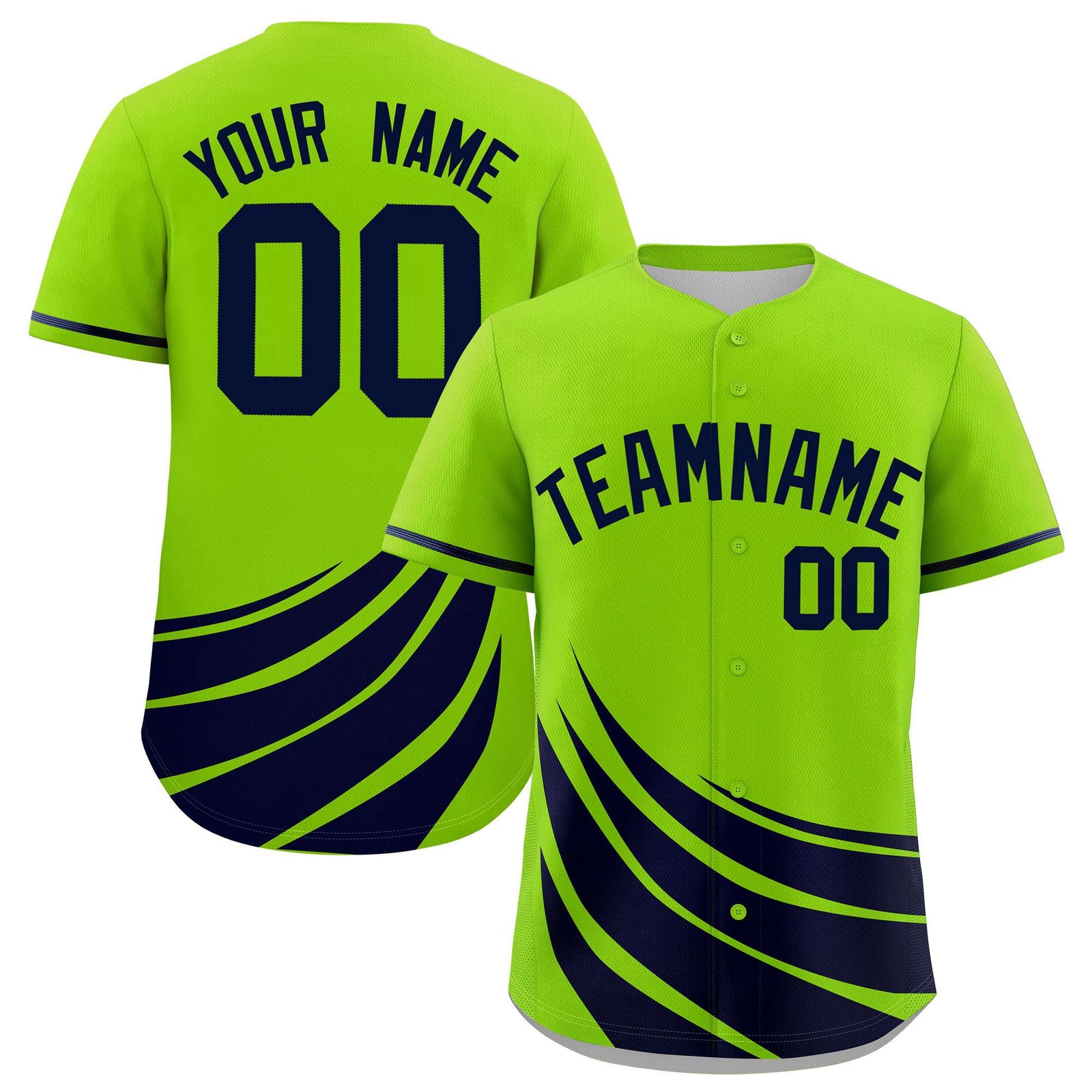 Custom Neon Green Navy Wind Mark Graffiti Pattern Authentic Baseball Jersey