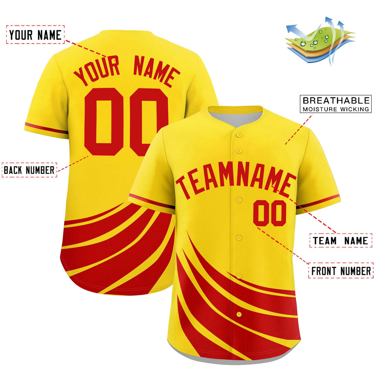 Custom Yellow Red Wind Mark Graffiti Pattern Authentic Baseball Jersey