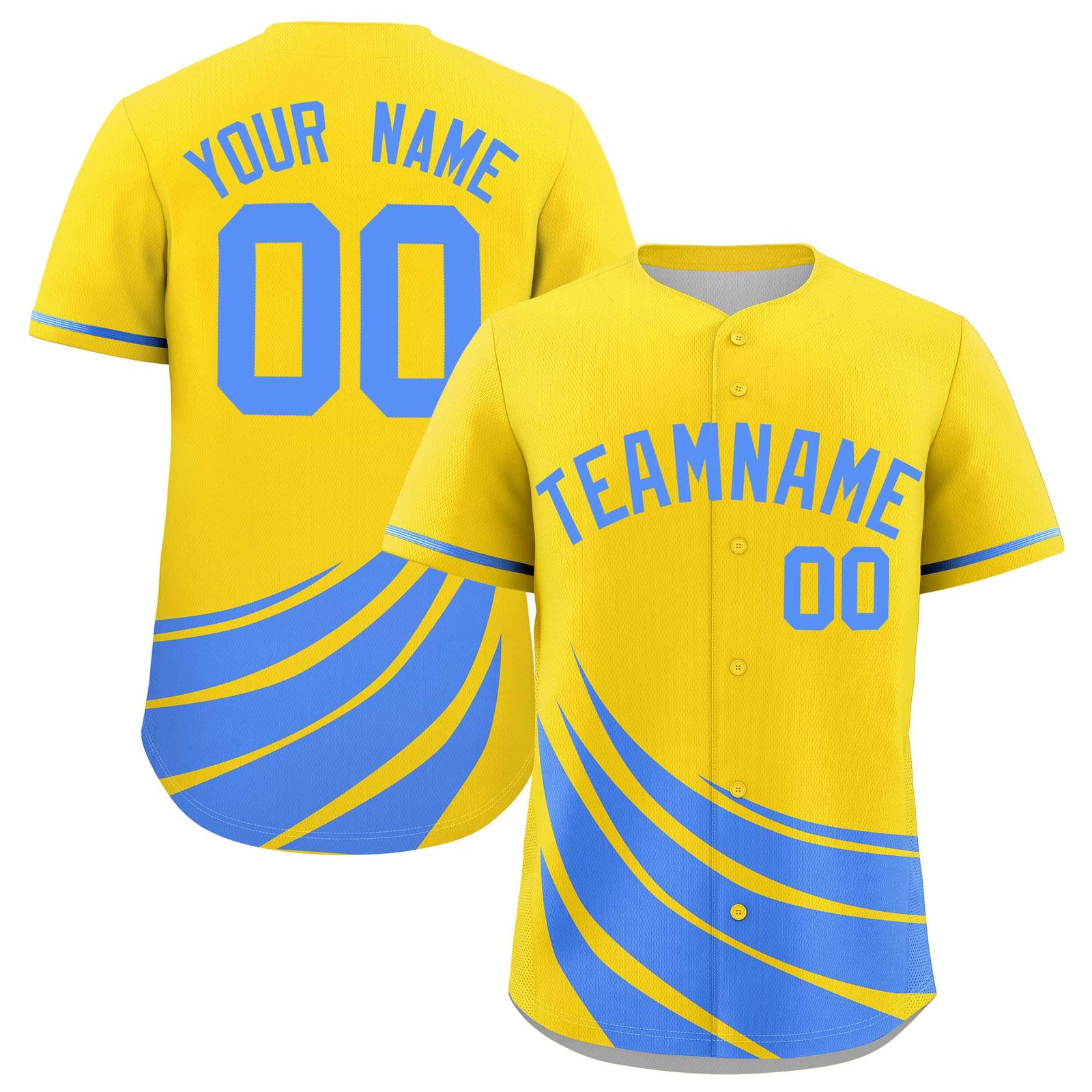 Custom Yellow Light Blue Wind Mark Graffiti Pattern Authentic Baseball Jersey