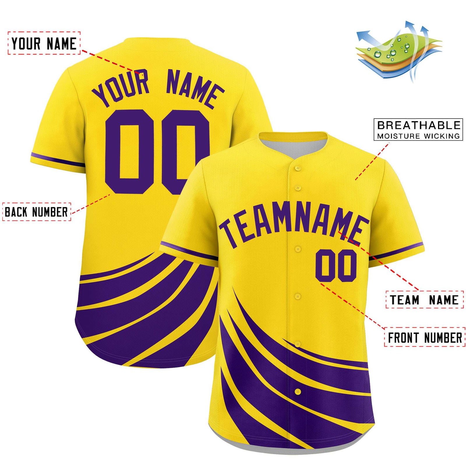 Custom Yellow Purple Wind Mark Graffiti Pattern Authentic Baseball Jersey