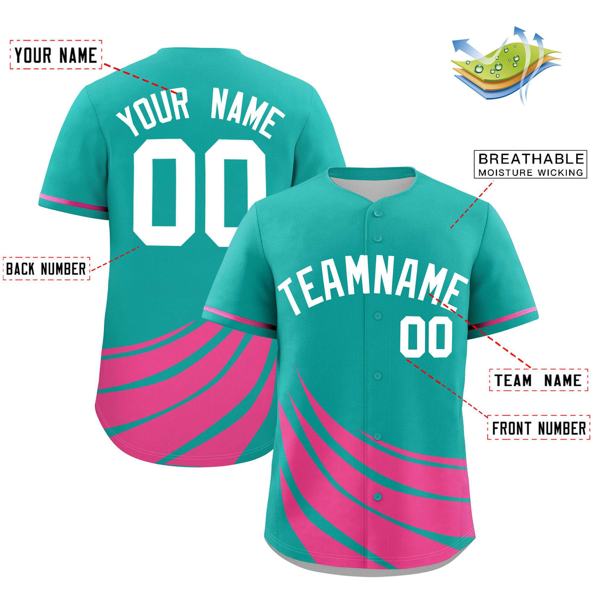 Custom Aqua Pink Wind Mark Graffiti Pattern Authentic Baseball Jersey