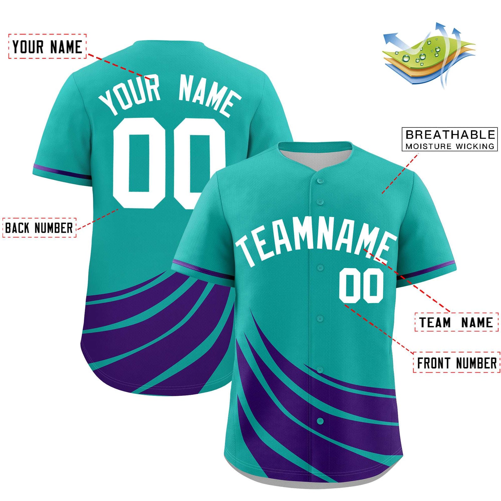 Custom Aqua Purple Wind Mark Graffiti Pattern Authentic Baseball Jersey