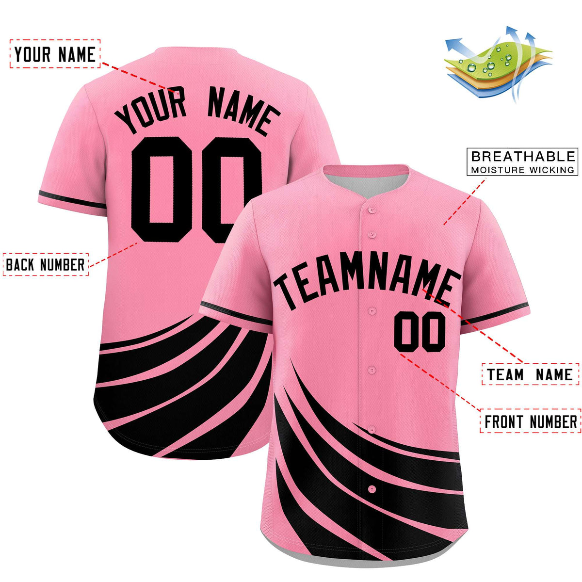 Custom Light Pink Black Wind Mark Graffiti Pattern Authentic Baseball Jersey