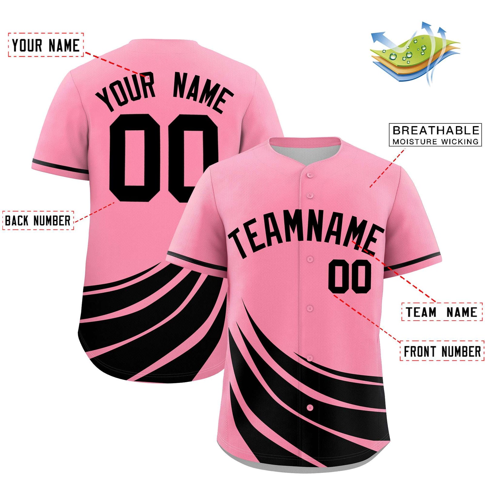 Custom Light Pink Black Wind Mark Graffiti Pattern Authentic Baseball Jersey