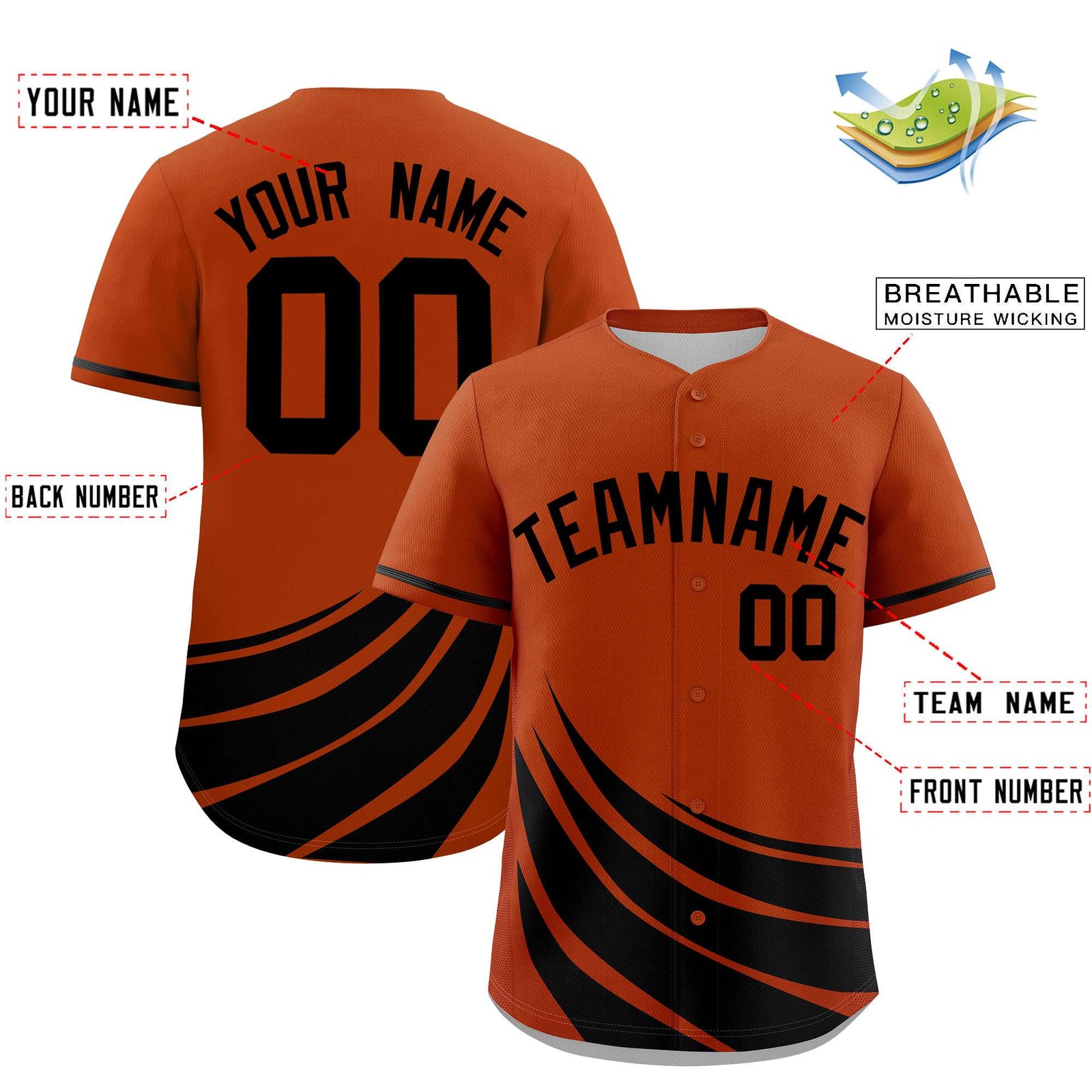 Custom Texas Orange Black Wind Mark Graffiti Pattern Authentic Baseball Jersey