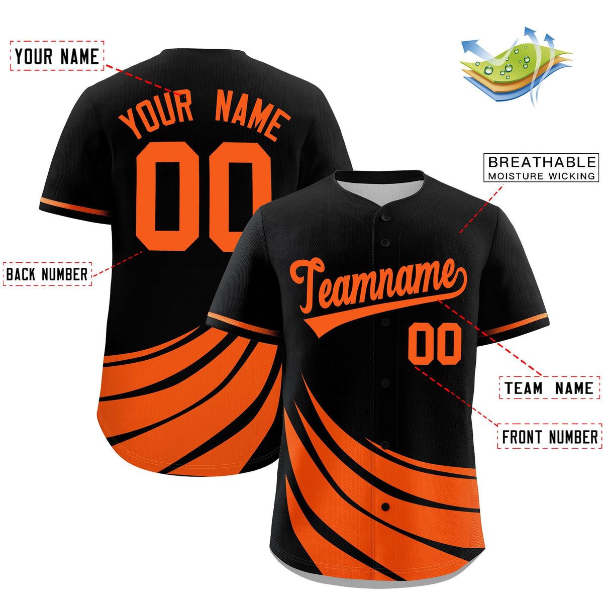 Custom Black Orange Wind Mark Graffiti Pattern Authentic Baseball Jersey