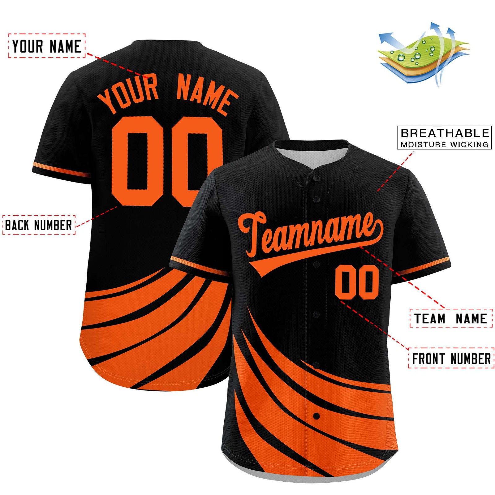 Custom Black Orange Wind Mark Graffiti Pattern Authentic Baseball Jersey